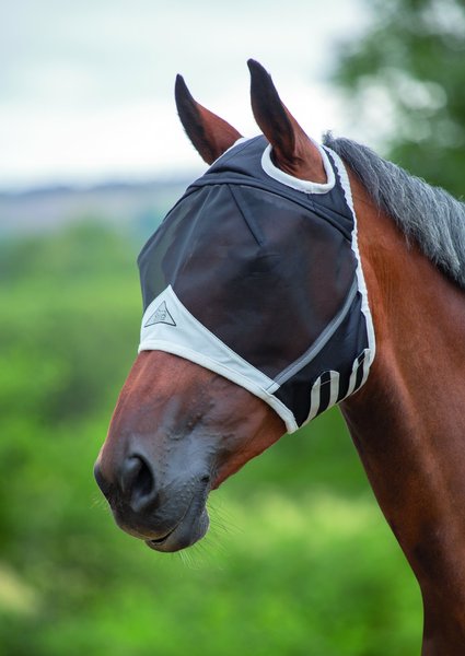 Shires Equestrian Products Fine Mesh Horse Fly Mask with Ear Holes, Black, Small Pony slide 1 of 3