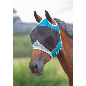 Shires Equestrian Products Fine Mesh Horse Fly Mask with Ear Holes, Teal, Small Pony