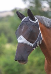 Shires Equestrian Products Full Face Horse Fly Mask with Ears & Detachable Nose, Black, Pony