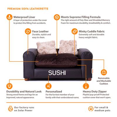 Show full view: Moots Personalized Leatherette Sofa Cat & Dog Bed, Espresso, Medium slide 7 of 11