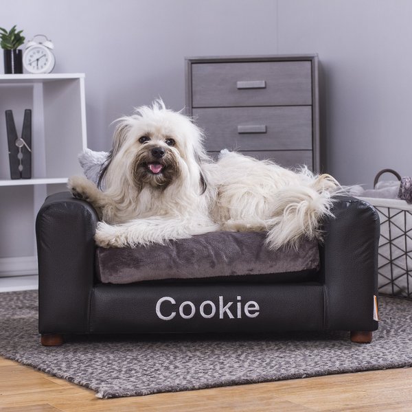 Moots Personalized Leatherette Sofa Cat & Dog Bed, Charcoal, Medium slide 1 of 10