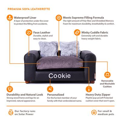 Show full view: Moots Personalized Leatherette Sofa Cat & Dog Bed, Charcoal, Medium slide 7 of 11
