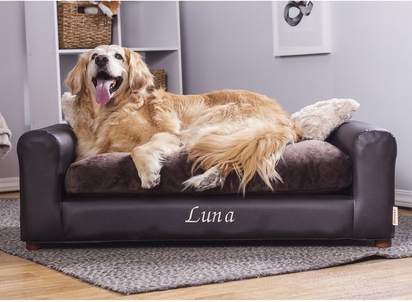 Moots Personalized Leatherette Sofa Cat & Dog Bed, Espresso, Large slide 1 of 10