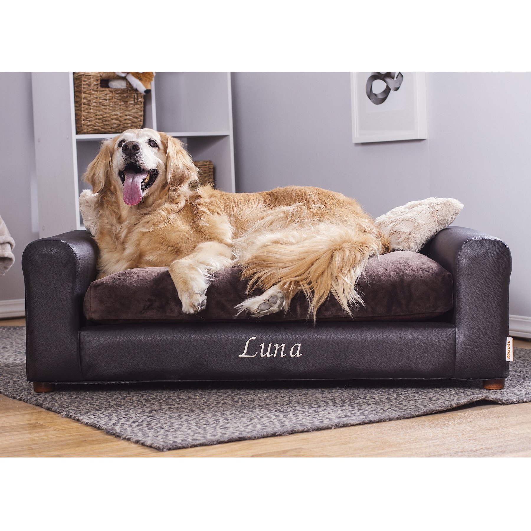 Unipaws Premium Leather Sofa Dog Bed, Espresso