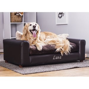 Moots Personalized Leatherette Sofa Cat & Dog Bed, Espresso, Large