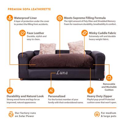 Show full view: Moots Personalized Leatherette Sofa Cat & Dog Bed, Espresso, Large slide 8 of 12