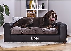 Moots Personalized Leatherette Sofa Cat & Dog Bed, Charcoal, Large
