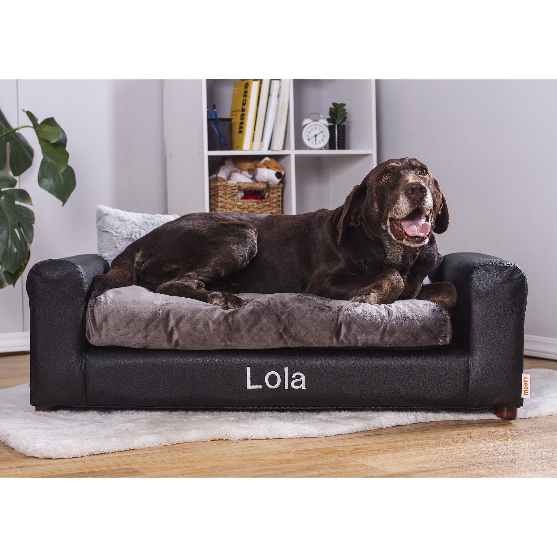 Leather Dog Bed, Charcoal, Large