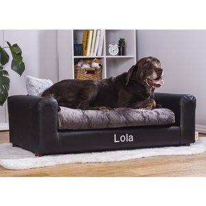 Moots Personalized Leatherette Sofa Cat & Dog Bed, Charcoal, Large