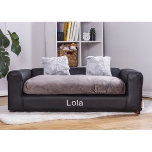 Moots Personalized Leatherette Sofa Cat & Dog Bed, Charcoal, Large