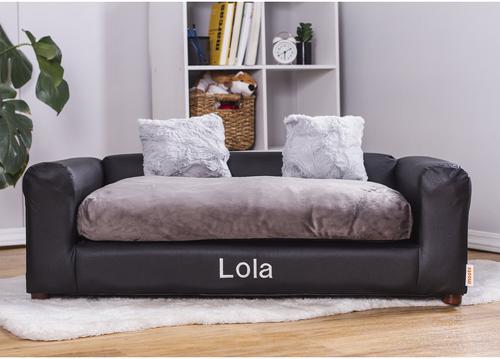 Show full view: Moots Personalized Leatherette Sofa Cat & Dog Bed, Charcoal, Large slide 4 of 11