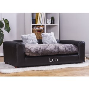 Moots Personalized Leatherette Sofa Cat & Dog Bed, Charcoal, Large