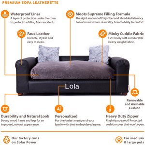 Moots Personalized Leatherette Sofa Cat & Dog Bed, Charcoal, Large
