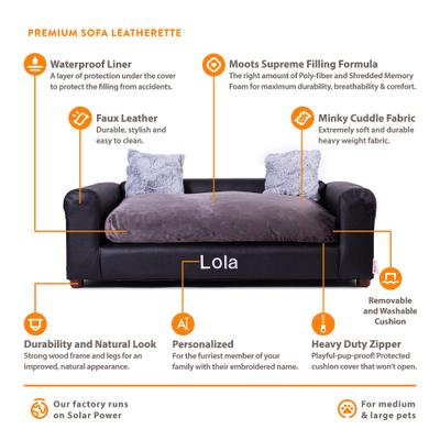 Show full view: Moots Personalized Leatherette Sofa Cat & Dog Bed, Charcoal, Large slide 7 of 11