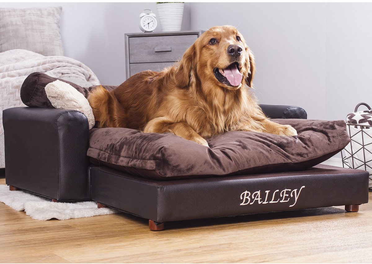 MOOTS Personalized Leatherette Sofa Cat & Dog Bed, Espresso, XLarge
