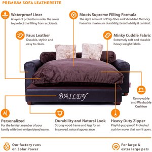 Moots Personalized Leatherette Sofa Cat & Dog Bed, Espresso, X-Large