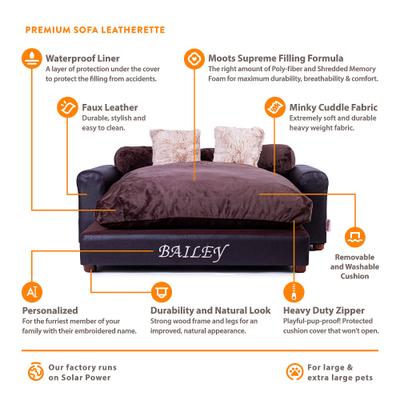 Show full view: Moots Personalized Leatherette Sofa Cat & Dog Bed, Espresso, X-Large slide 7 of 11