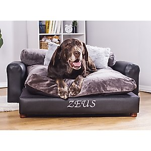 Moots Personalized Leatherette Sofa Cat & Dog Bed, Charcoal, X-Large