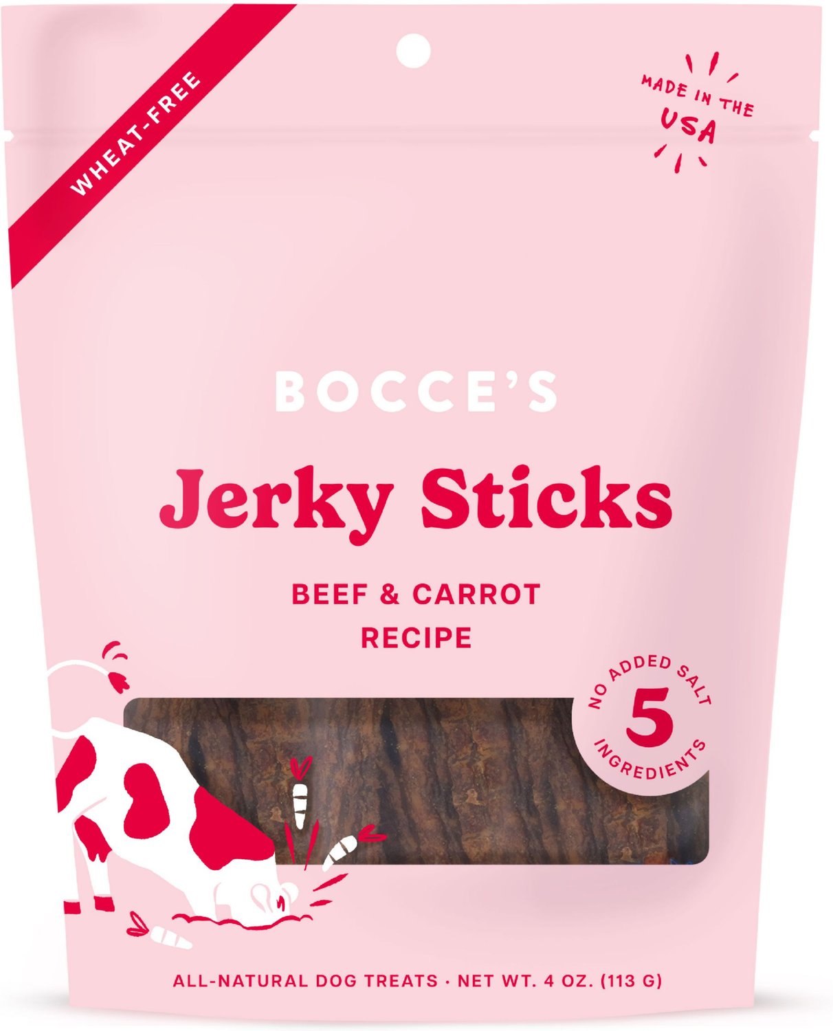 Bocce's Bakery Grazers Beef Jerky Dog Treats, 4-oz pouch