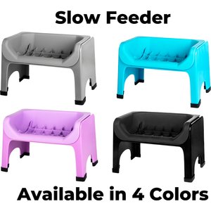 Fluff Trough Binge Blocker Elevated Dog & Cat Slow Feeder, Black