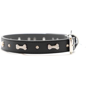 Vanderpump Pets Designer Diamond & Bone Leatherette Dog Collar, Black, Large: 24-in neck, 1-in wide