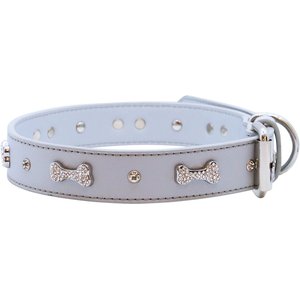 Vanderpump Pets Designer Diamond & Bone Leatherette Dog Collar, Grey, X-Small: 12-in neck, 5/8-in wide