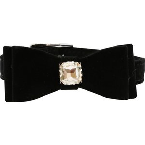 Vanderpump Pets Darling Diamond Velvet Bow Tie Dog Collar, Black, Large: 24-in neck, 1-in wide