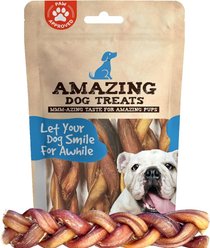 Amazing Dog Treats 6-inch Braided Bully Stick Dog Treats, 5 count