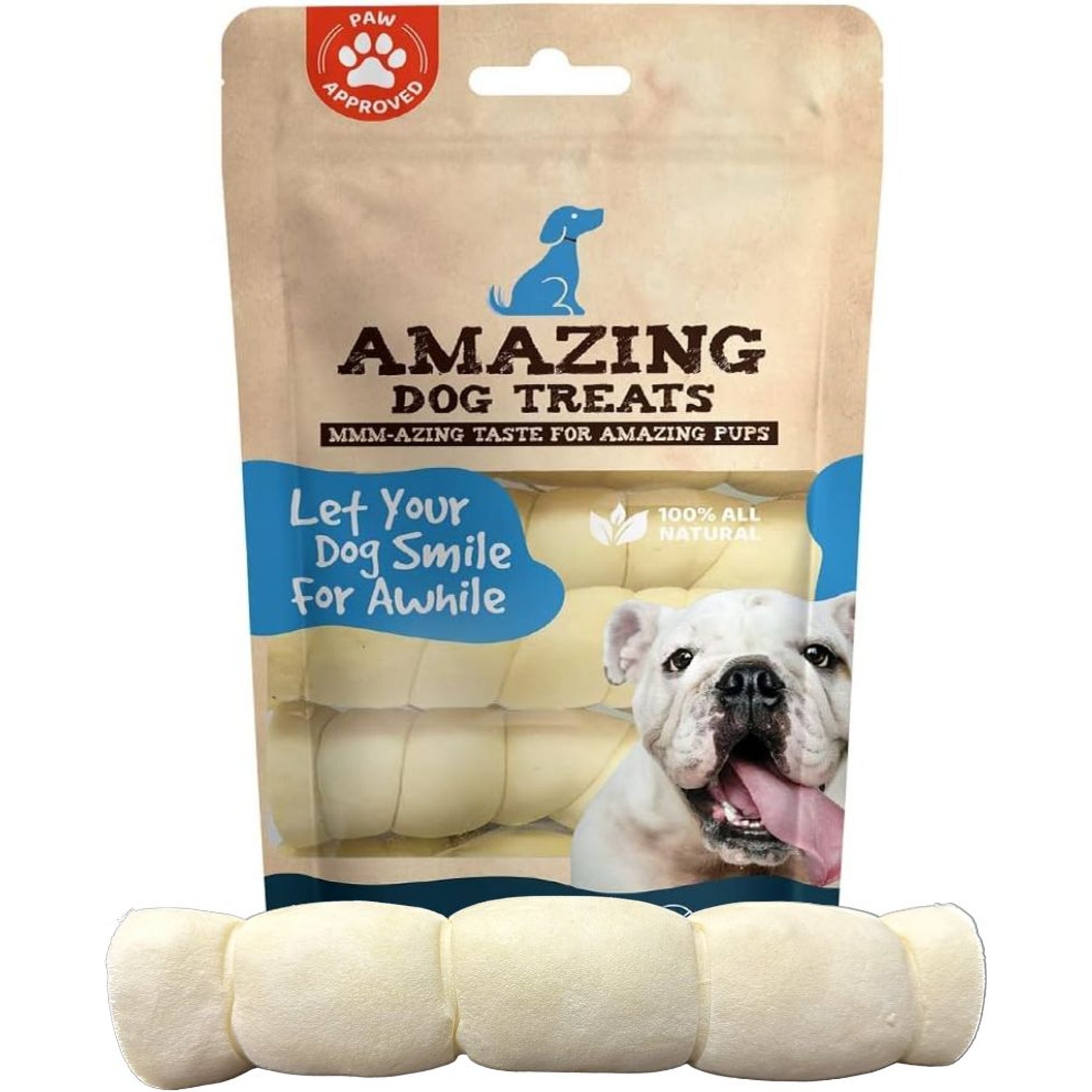 Amazing Dog Treats 10-Inch Beef Cheek Roll Dog Treats, 4 Count