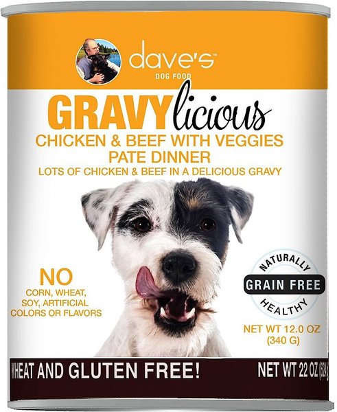 Dave's Pet Food Gravylicious Chicken & Beef With Veggies Grain-Free Wet Dog Food, 12-oz can, case of 12 slide 1 of 1