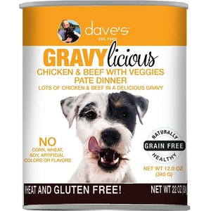 Dave's Pet Food Gravylicious Chicken & Beef With Veggies Grain-Free Wet Dog Food, 12-oz can, case of 12