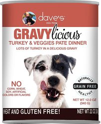 Dave's Pet Food Gravylicious Turkey & Veggies Grain-Free Wet Dog Food, 12-oz can, case of 12