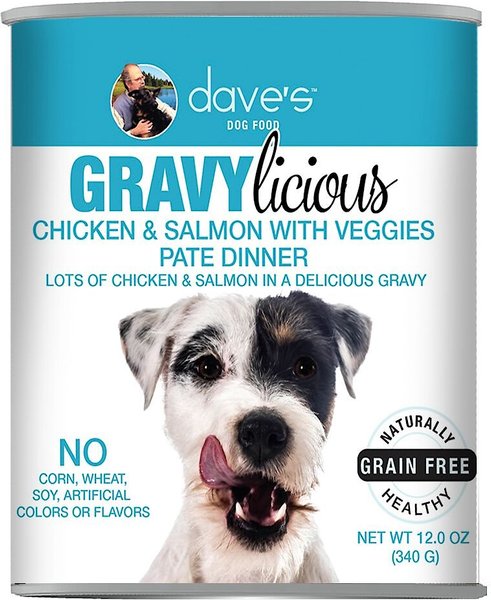 Dave's Pet Food Gravylicious Chicken & Salmon Veggies Grain-Free Wet Dog Food, 12-oz can, case of 12 slide 1 of 1