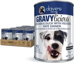 Dave's Pet Food Gravylicious Chicken & Duck with Veggies Grain-Free Wet Dog Food, 12-oz can, case of 12