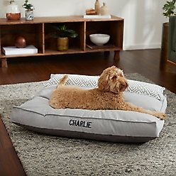 Frisco Personalized Silver Bolstered Bed with Silver Check Bolster, X-Large