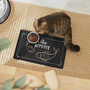 Frisco Silicone Fish Print Dog & Cat Food Mat, Black