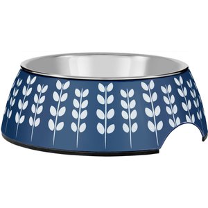 Frisco Leaf Design Stainless Steel Dog & Cat Bowl, Blue, 1.75 Cups