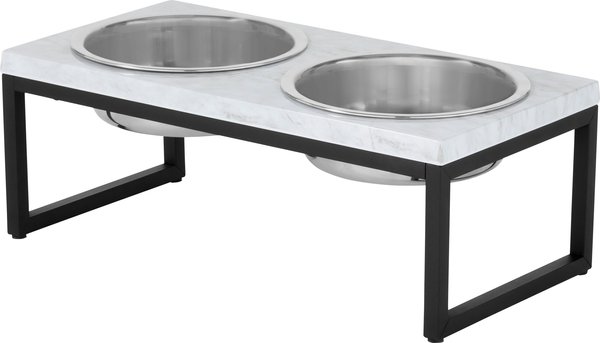 FRISCO Marble Print Stainless Steel Double Elevated Dog Bowl, Black Stand,  Large: 7 cup 