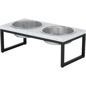 Frisco Marble Print Stainless Steel Double Elevated Dog Bowl, Black Stand, Large: 7 cup