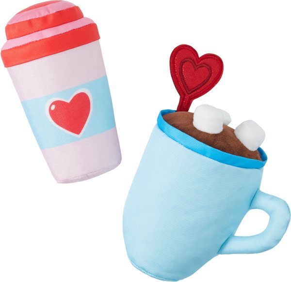 Frisco Valentine Coffee for Two Plush Squeaky Dog Toy, Medium, 2 count slide 1 of 4
