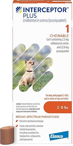 Interceptor Plus Chew for Dogs, 2-8 lbs, (Orange Box), 1 Chew (1-mo. supply) slide 1 of 3