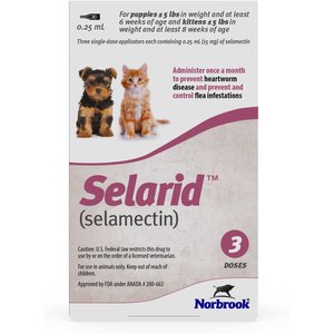 Selarid Topical Solution for Puppies & Kittens, 0-5 lbs, (Mauve Box), 3 Doses (3-mos. supply)