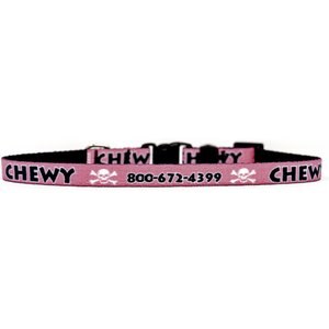 Yellow Dog Design Pink Skulls Polyester Personalized Standard Dog Collar, X-Small