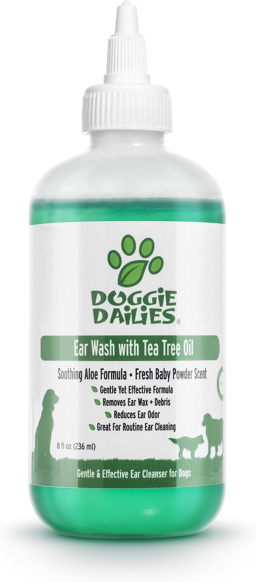 DOGGIE DAILIES Tea Tree Oil Dog Ear Wash, 8oz bottle
