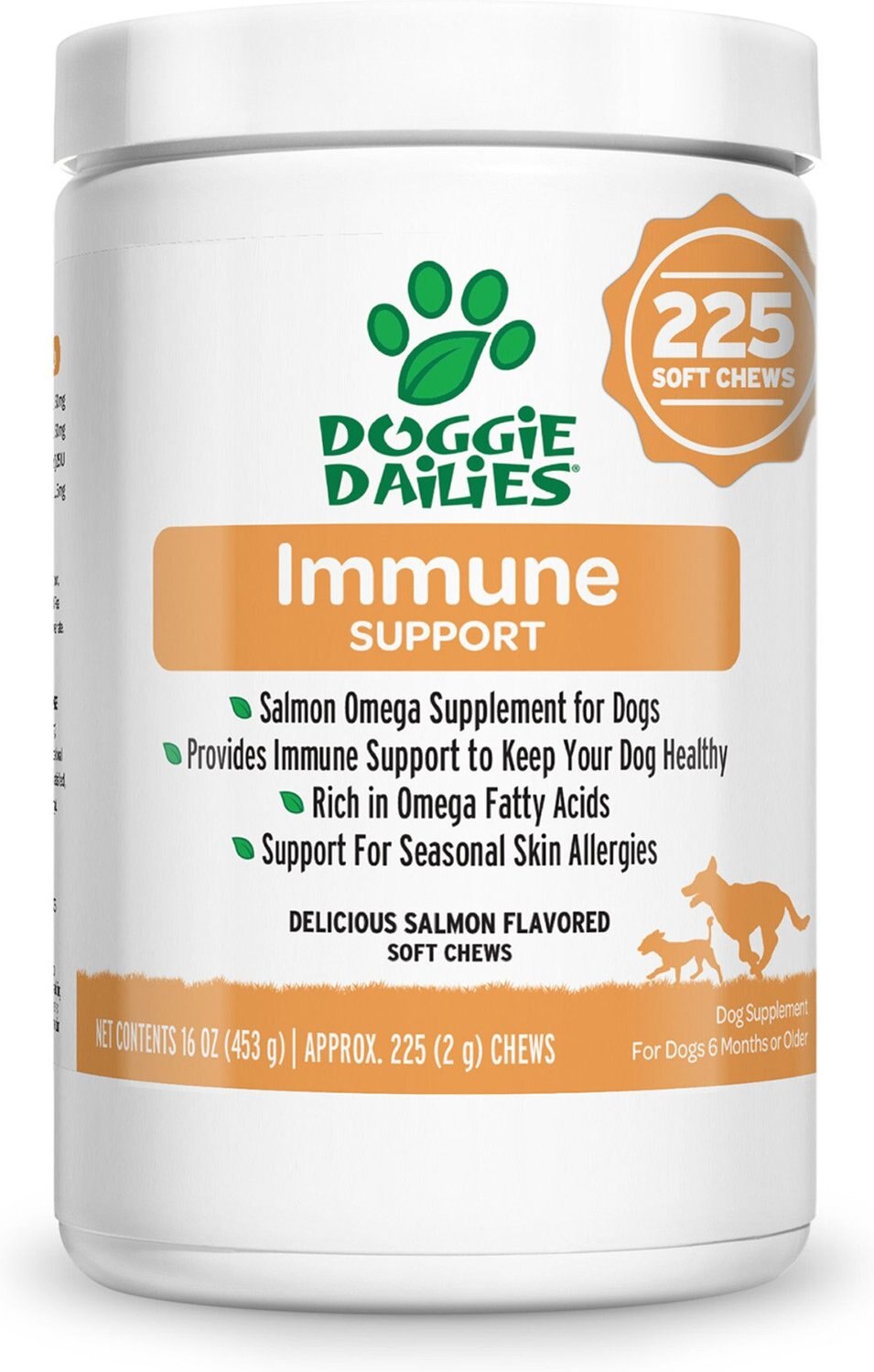 DOGGIE DAILIES Salmon Omega Chews Dog Supplement, 1-lb bottle - Chewy.com