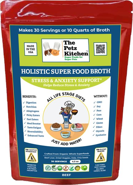 The Petz Kitchen Holistic Super Food Broth Anxiety Support Beef Flavor Concentrate Powder Dog & Cat Supplement, 4.5-oz bag slide 1 of 7