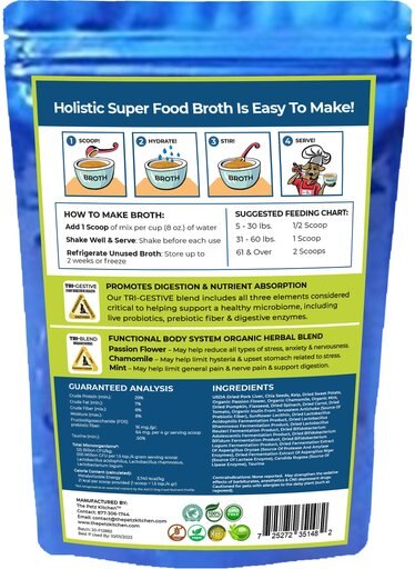 The Petz Kitchen Holistic Super Food Broth Anxiety Support Pork Flavor Concentrate Powder Dog & Cat Supplement, 4.5-oz bag