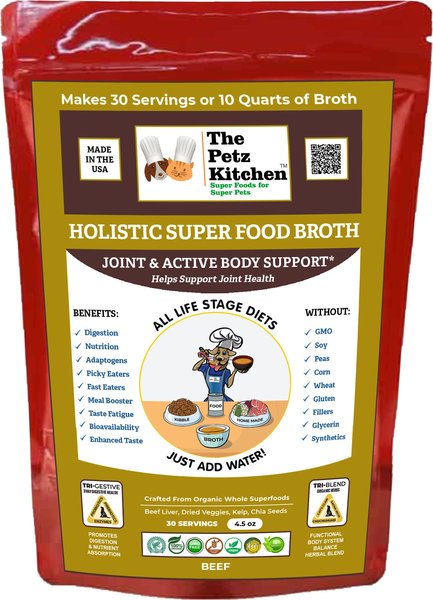 The Petz Kitchen Holistic Super Food Broth Joint Support Concentrate Powder Beef Flavor Dog & Cat Supplement, 4.5-oz bag slide 1 of 3