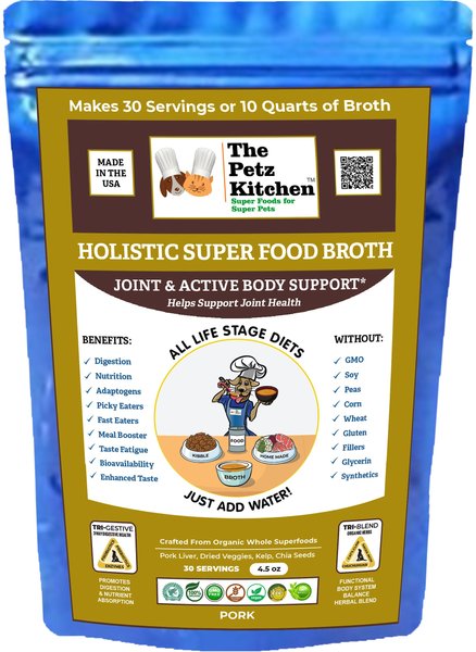 The Petz Kitchen Holistic Super Food Broth Joint Support Pork Flavor Concentrate Powder Dog & Cat Supplement, 4.5-oz bag slide 1 of 7