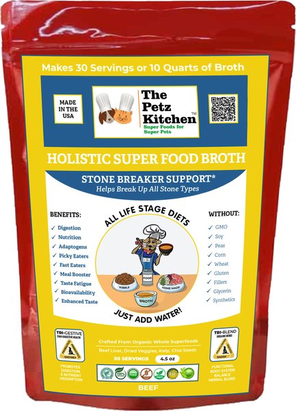 The Petz Kitchen Holistic Super Food Broth Stone Breaker Support Beef Flavor Concentrate Powder Dog & Cat Supplement, 4.5-oz bag slide 1 of 7